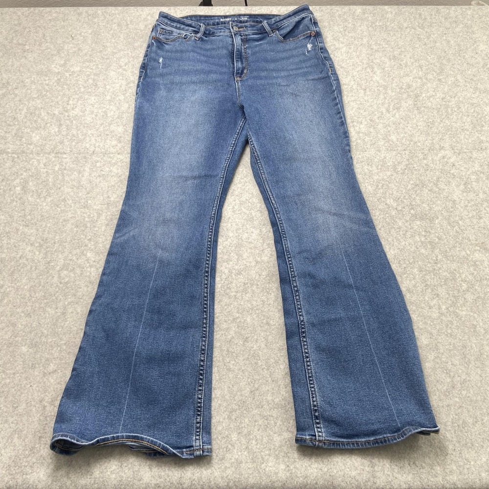 Old Navy High-Rise Flare Jeans Womens 14 (32x29) Blue Distressed Stretch